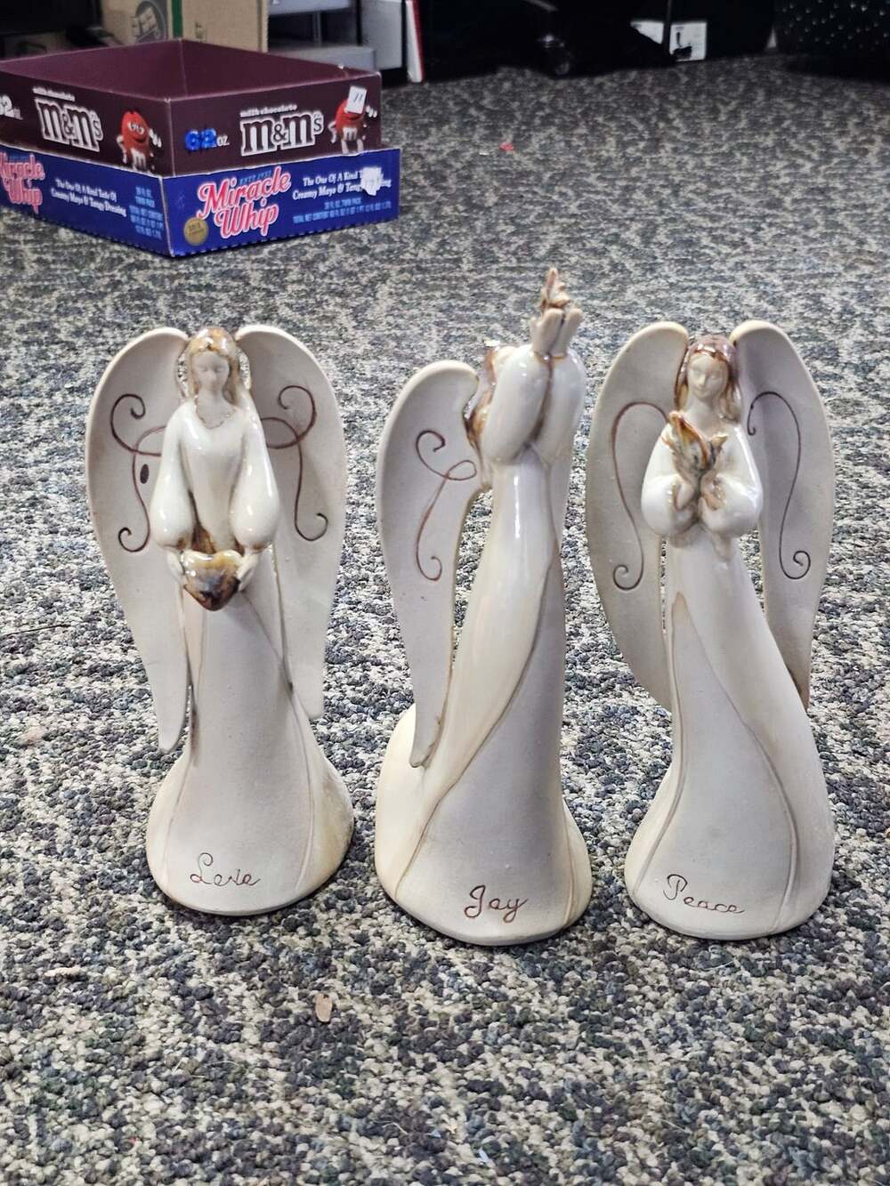 Ceramic Angel Figurine Set of 3 Love Joy Peace